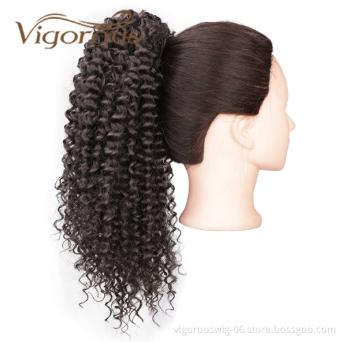 Vigorous Wholesale Top Selling Heat Resistant Fiber Brown Kinky Curly Machine Made Drawstring Synthetic Ponytail Hair Extension